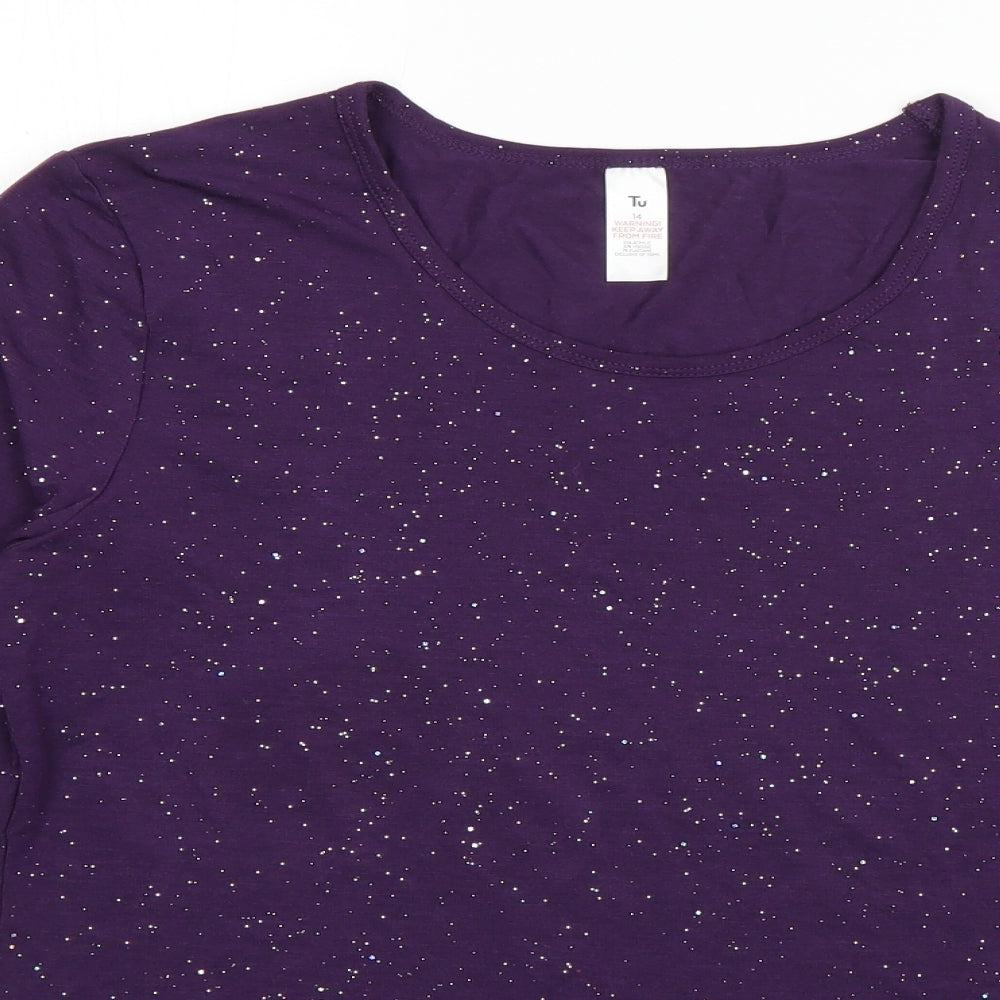 TU Womens Purple  Acrylic Basic T-Shirt Size 14 Round Neck