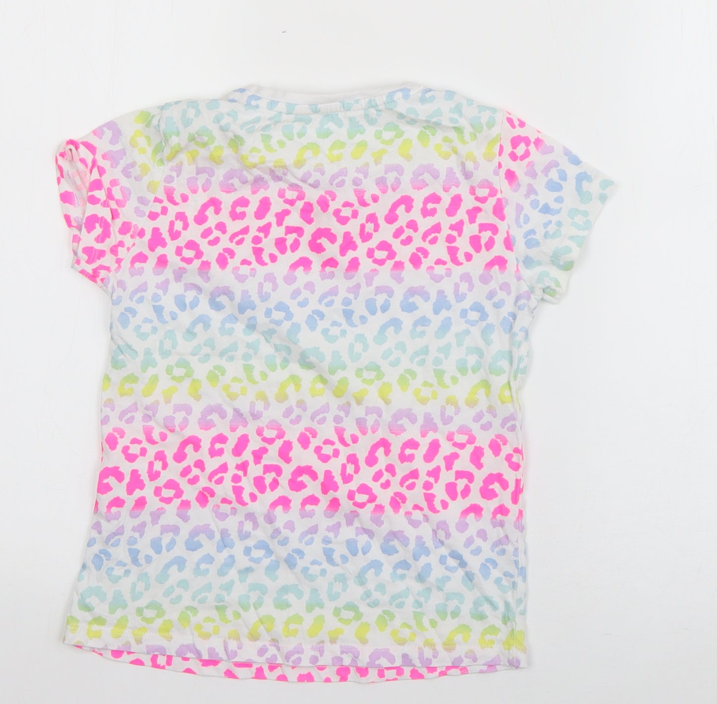 PEP & CO Girls Multicoloured Animal Print Cotton Basic T-Shirt Size 6-7 Years Round Neck Pullover