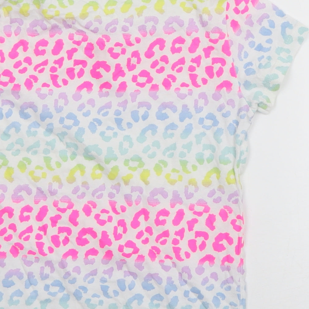 PEP & CO Girls Multicoloured Animal Print Cotton Basic T-Shirt Size 6-7 Years Round Neck Pullover