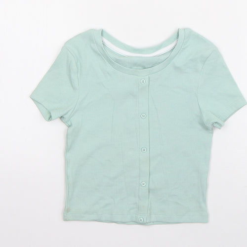 George Girls Green  Cotton Basic T-Shirt Size 6-7 Years Round Neck Pullover