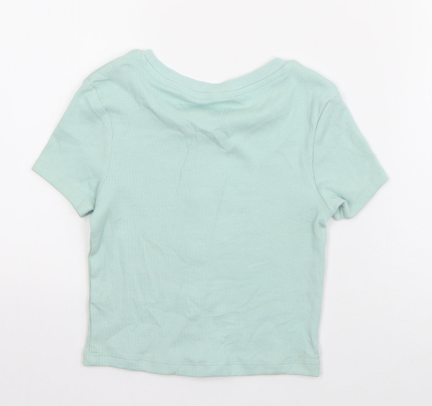 George Girls Green  Cotton Basic T-Shirt Size 6-7 Years Round Neck Pullover