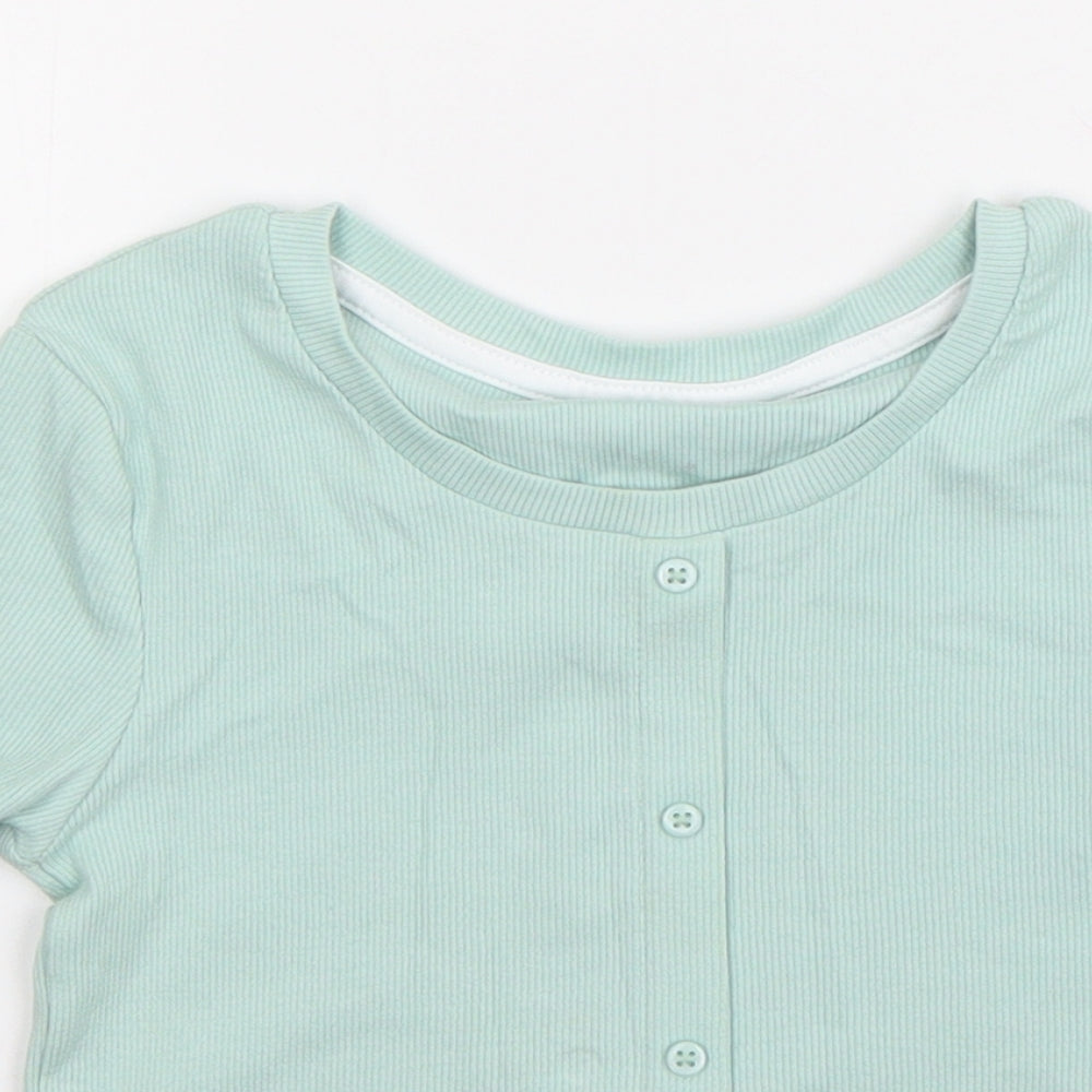 George Girls Green  Cotton Basic T-Shirt Size 6-7 Years Round Neck Pullover