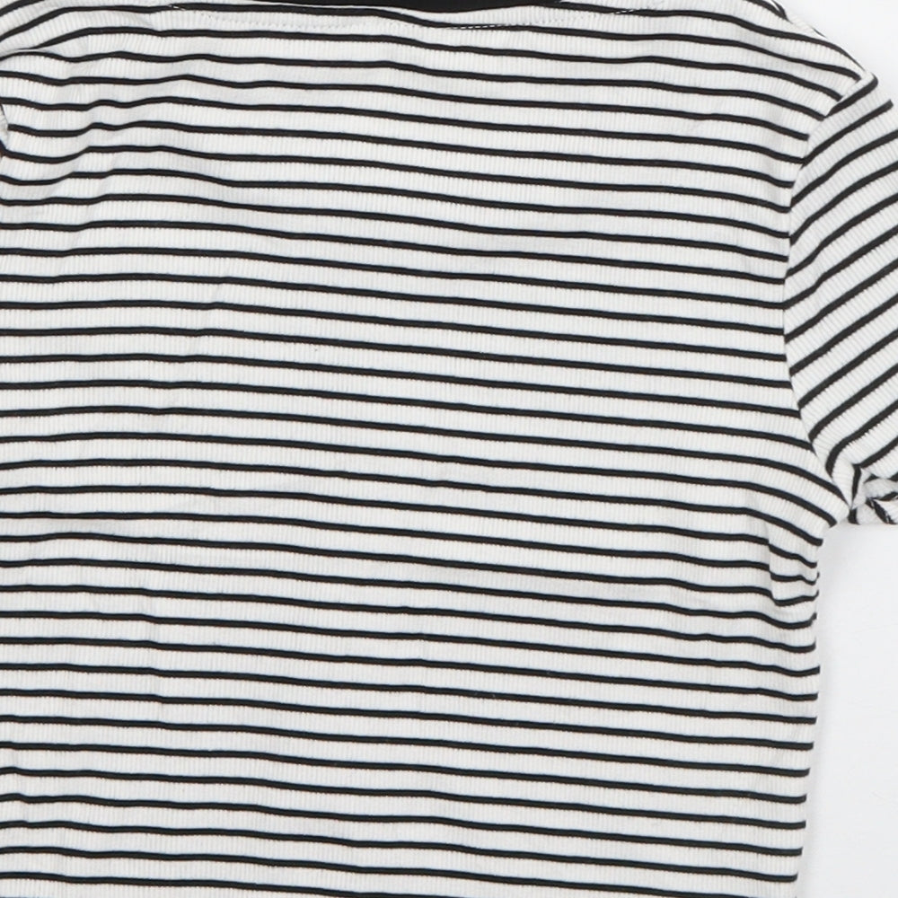 George Girls Black Striped Cotton Basic T-Shirt Size 6-7 Years Scoop Neck Pullover