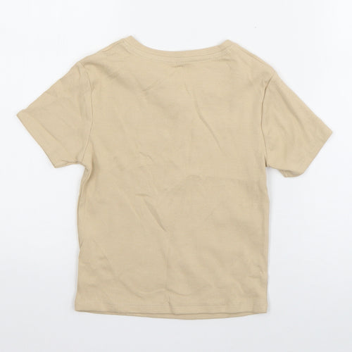 George Boys Beige  Cotton Basic T-Shirt Size 7-8 Years V-Neck Pullover