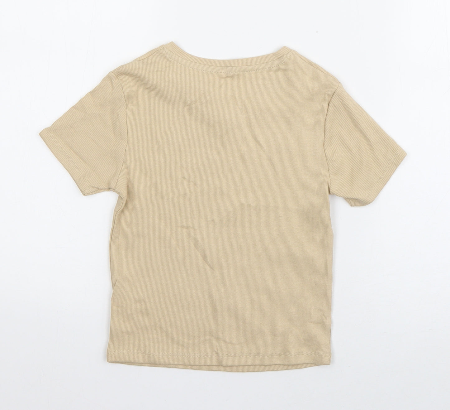 George Boys Beige  Cotton Basic T-Shirt Size 7-8 Years V-Neck Pullover