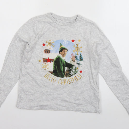 George Boys Grey  Cotton Basic T-Shirt Size 9-10 Years Round Neck Pullover - Elf