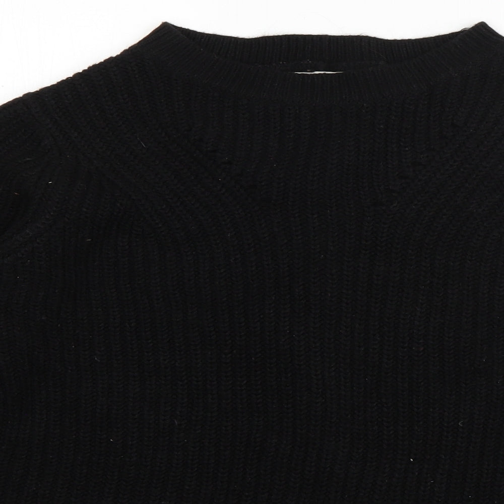 Papaya Womens Black Crew Neck  Acrylic Pullover Jumper Size S   - Lace up detail