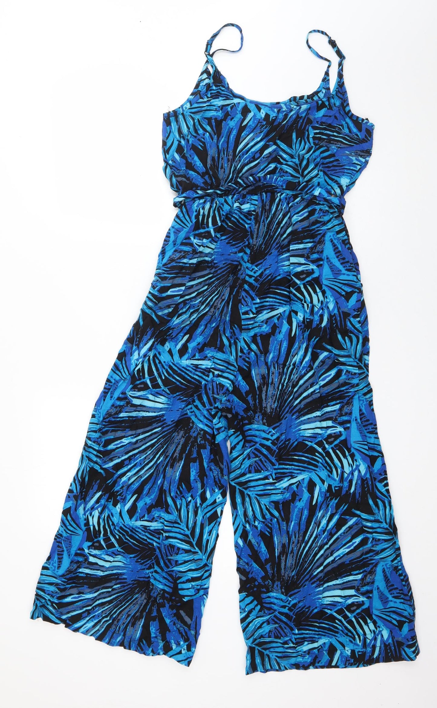 Primark Womens Blue  Viscose Jumpsuit One-Piece Size 8 L19 in Pullover - Leaf Pattern