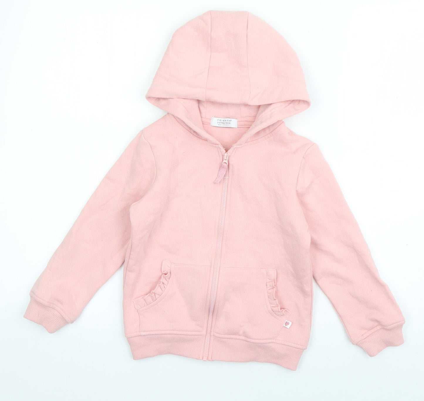 Primark Girls Pink  Cotton Full Zip Hoodie Size 5-6 Years  Zip