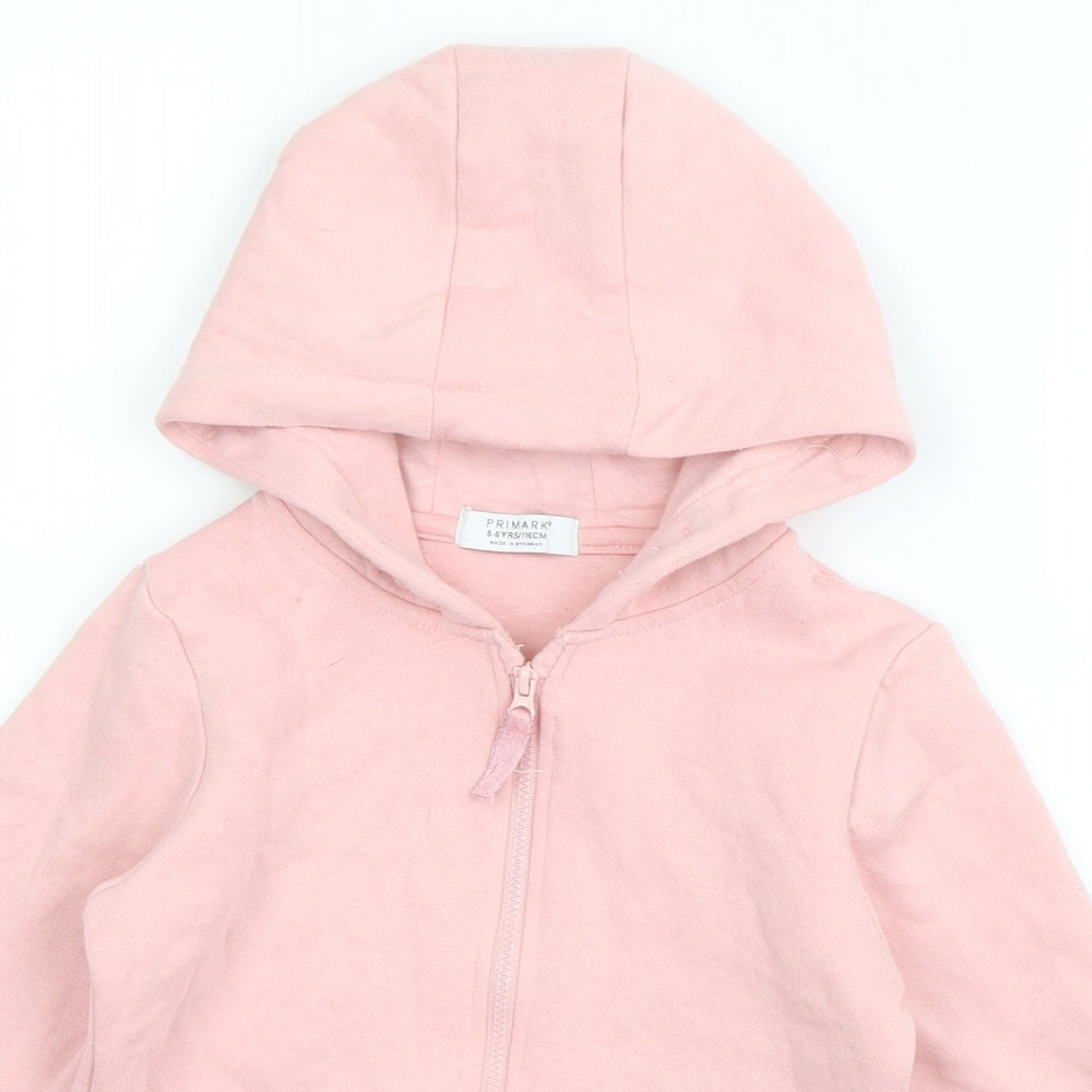 Primark Girls Pink  Cotton Full Zip Hoodie Size 5-6 Years  Zip