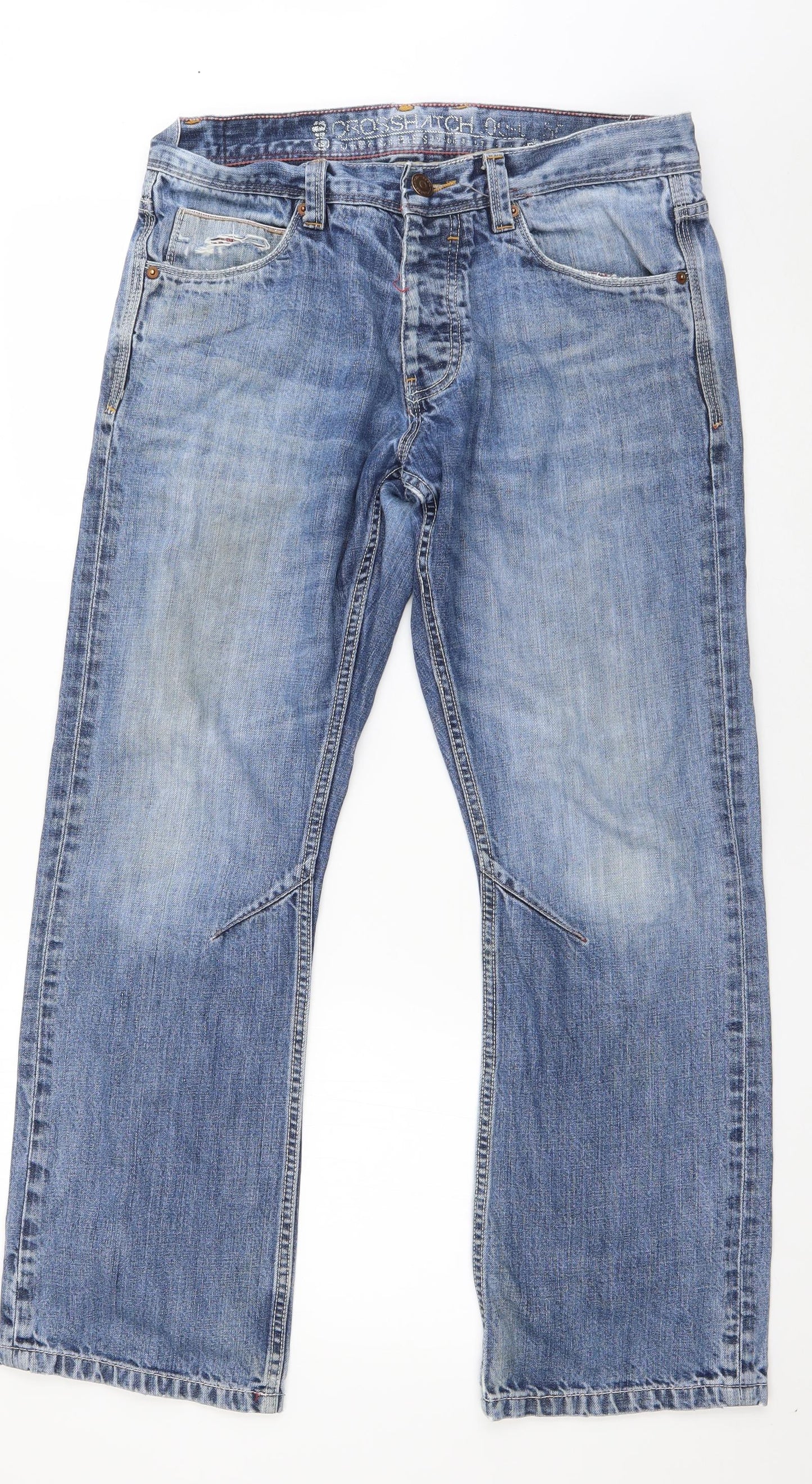 Crosshatch Mens Blue  Cotton Straight Jeans Size 32 in L28 in Regular Button