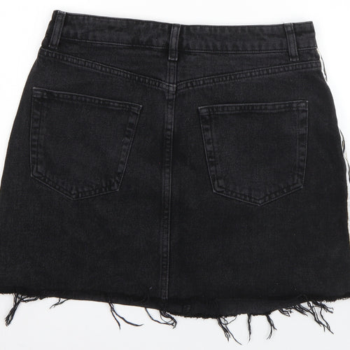 Denim & Co. Womens Black Striped Cotton A-Line Skirt Size 12   Button