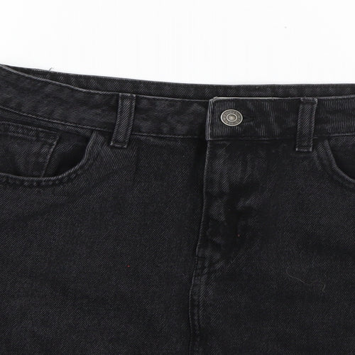 Denim & Co. Womens Black Striped Cotton A-Line Skirt Size 12   Button