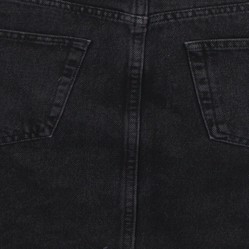Denim & Co. Womens Black Striped Cotton A-Line Skirt Size 12   Button