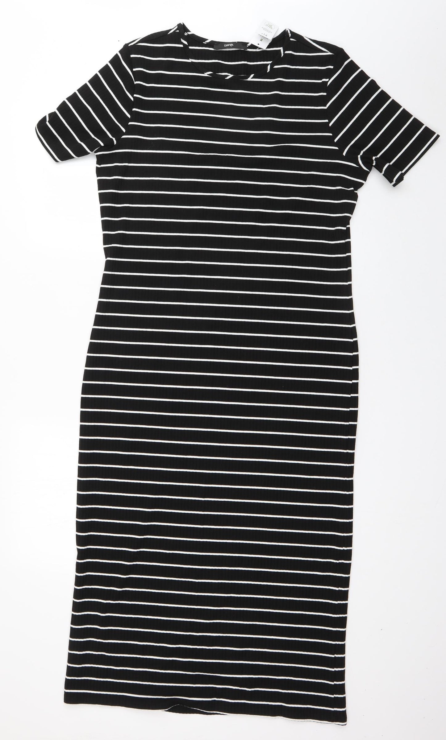 George Womens Black Striped Polyester T-Shirt Dress  Size 16  Round Neck Pullover