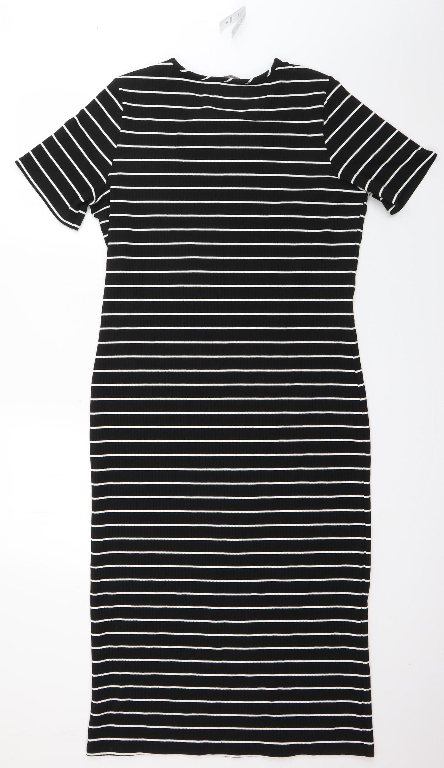 George Womens Black Striped Polyester T-Shirt Dress  Size 16  Round Neck Pullover