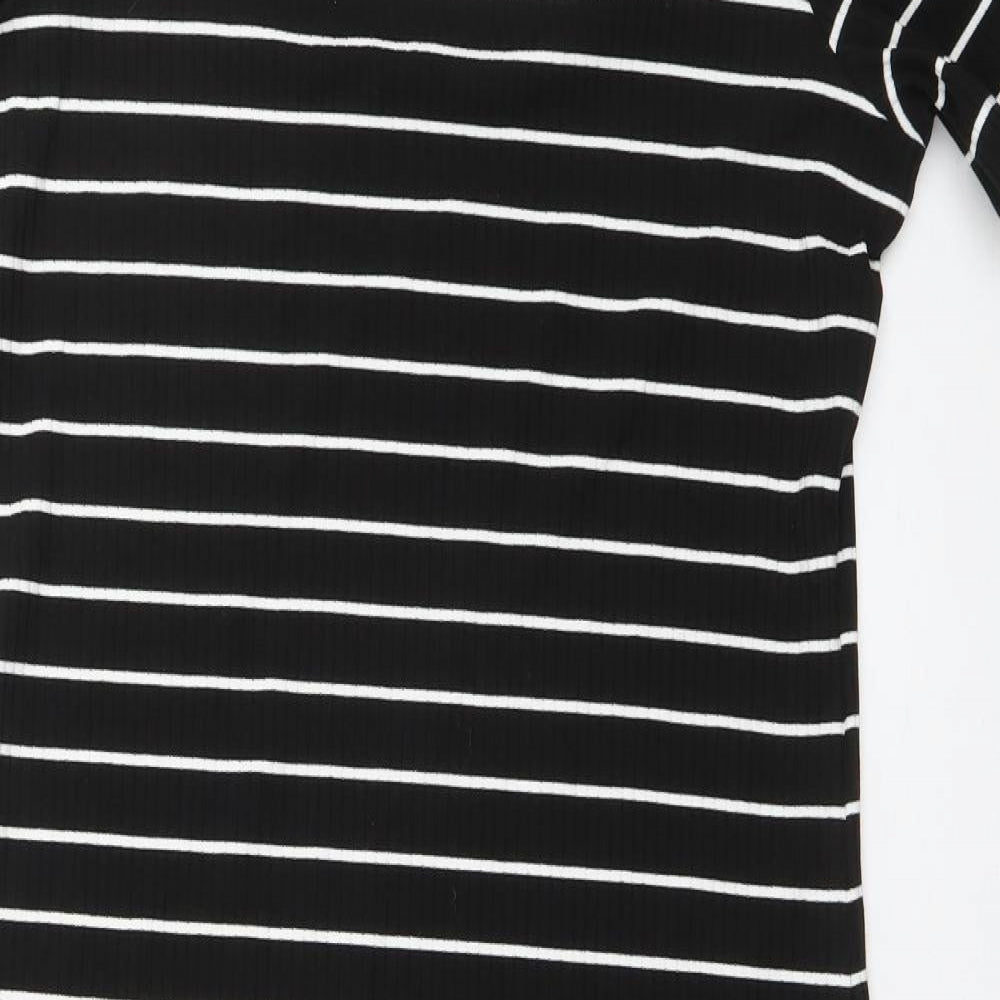 George Womens Black Striped Polyester T-Shirt Dress  Size 16  Round Neck Pullover