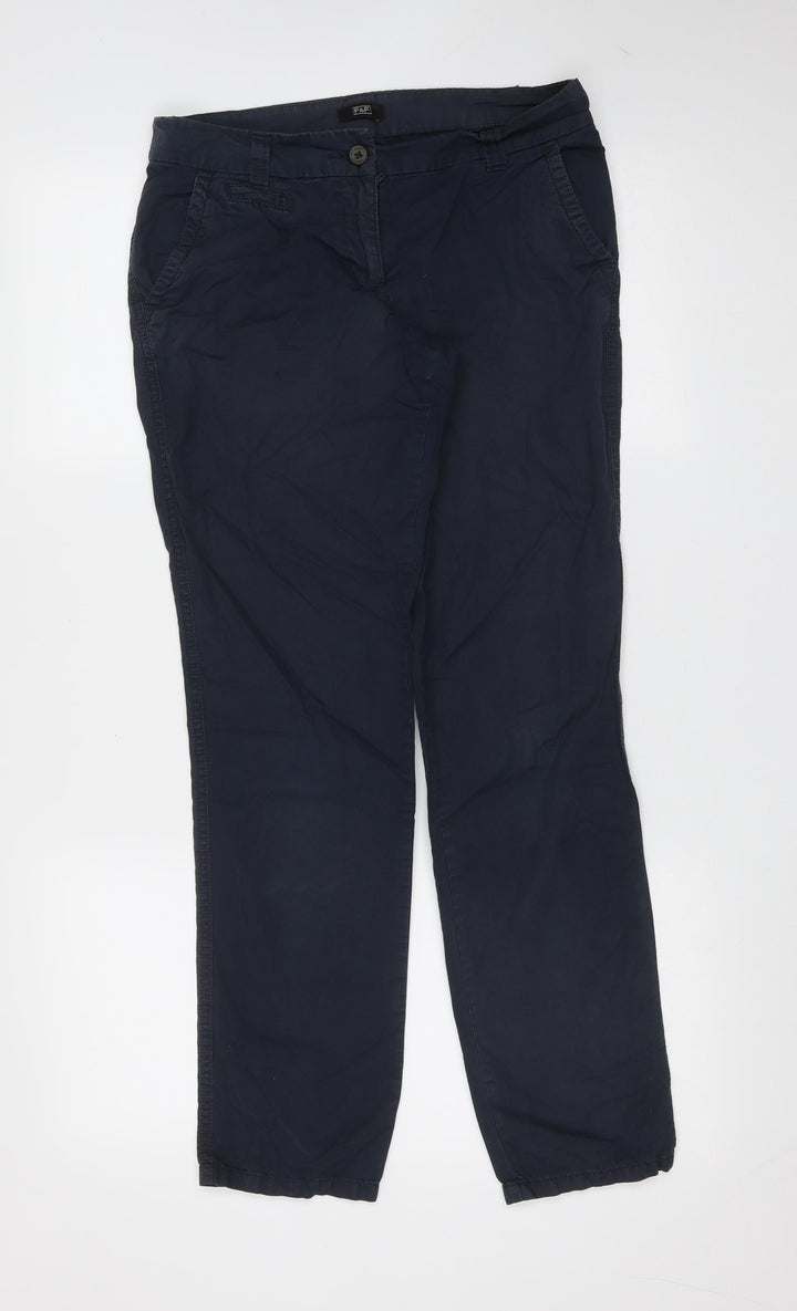 F&F Womens Blue Cotton Trousers Size 6 L29 in Regular Zip