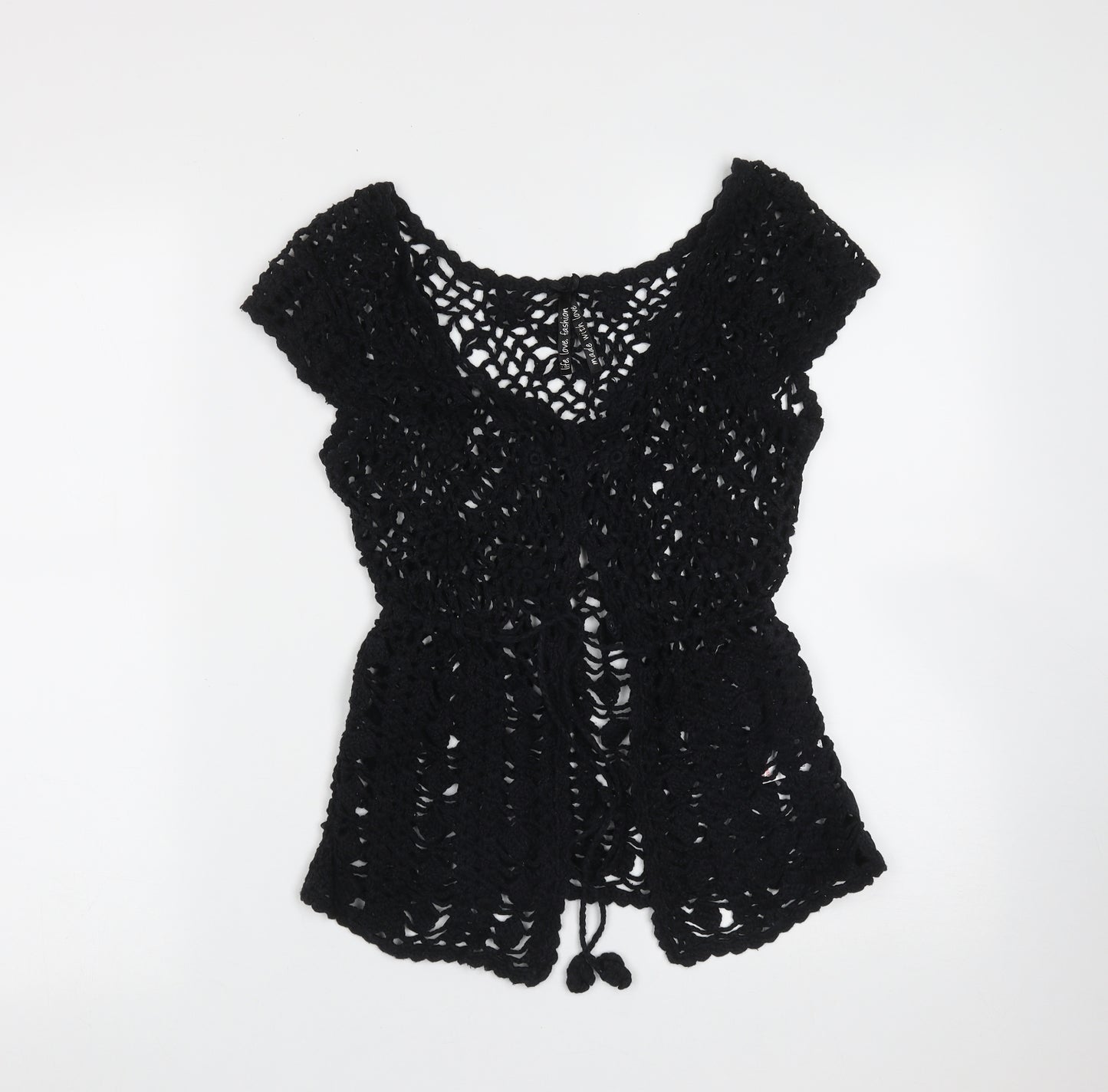 EVIE Womens Black V-Neck  Ramie Cardigan Jumper Size 10