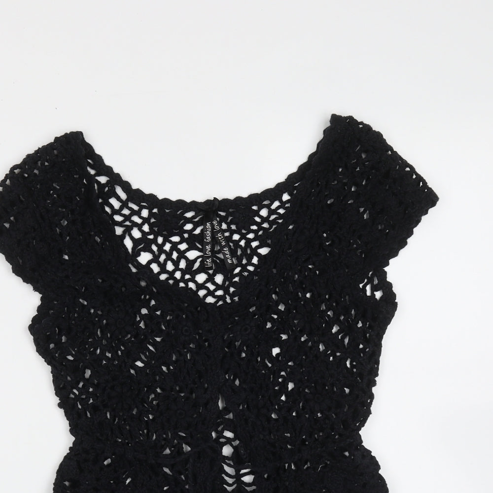EVIE Womens Black V-Neck  Ramie Cardigan Jumper Size 10