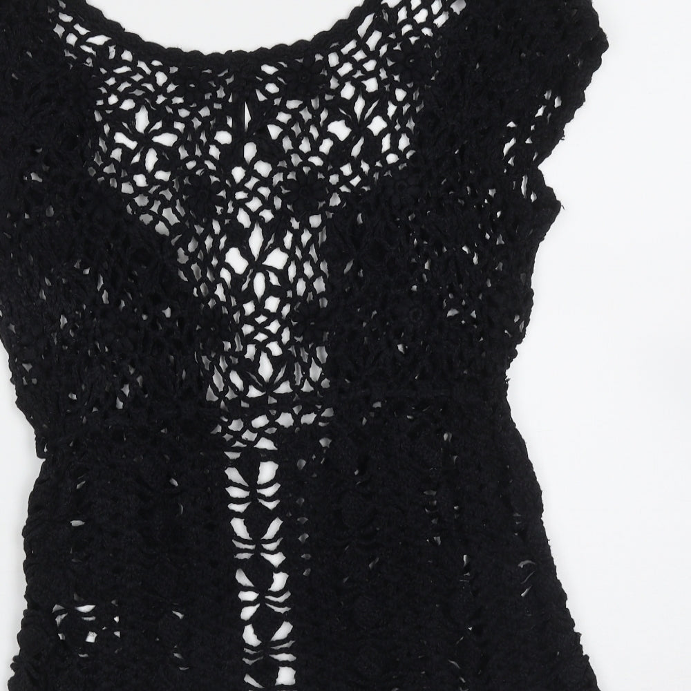 EVIE Womens Black V-Neck  Ramie Cardigan Jumper Size 10