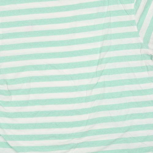 Green Coast Mens Green Striped Cotton Blend  T-Shirt  Round Neck