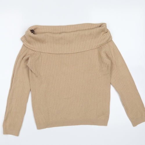 Divided by H&M Womens Beige Roll Neck Striped Viscose Pullover Jumper Size L