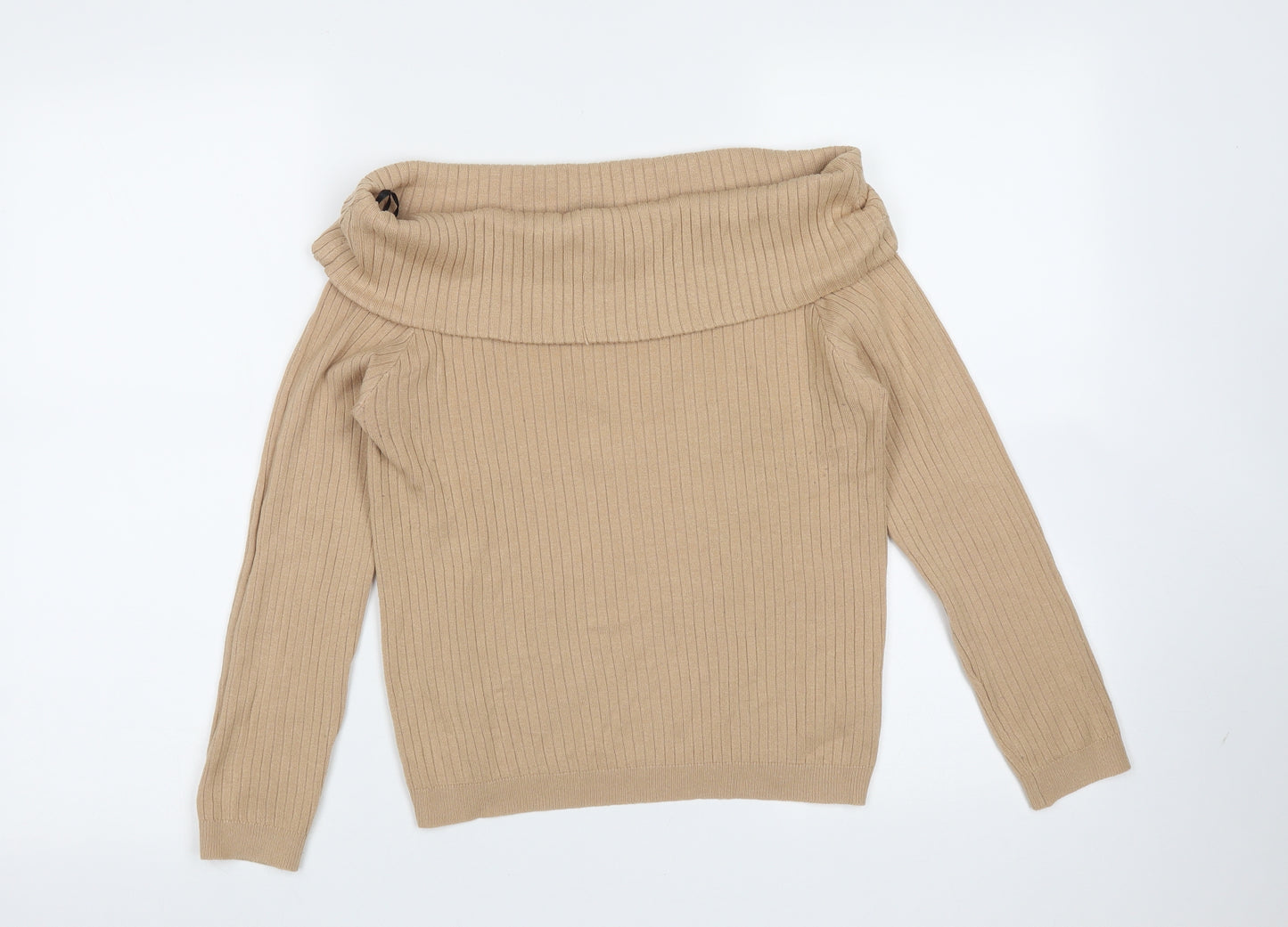 Divided by H&M Womens Beige Roll Neck Striped Viscose Pullover Jumper Size L