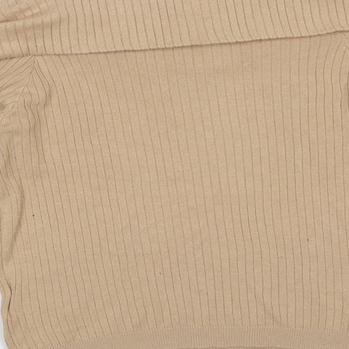 Divided by H&M Womens Beige Roll Neck Striped Viscose Pullover Jumper Size L