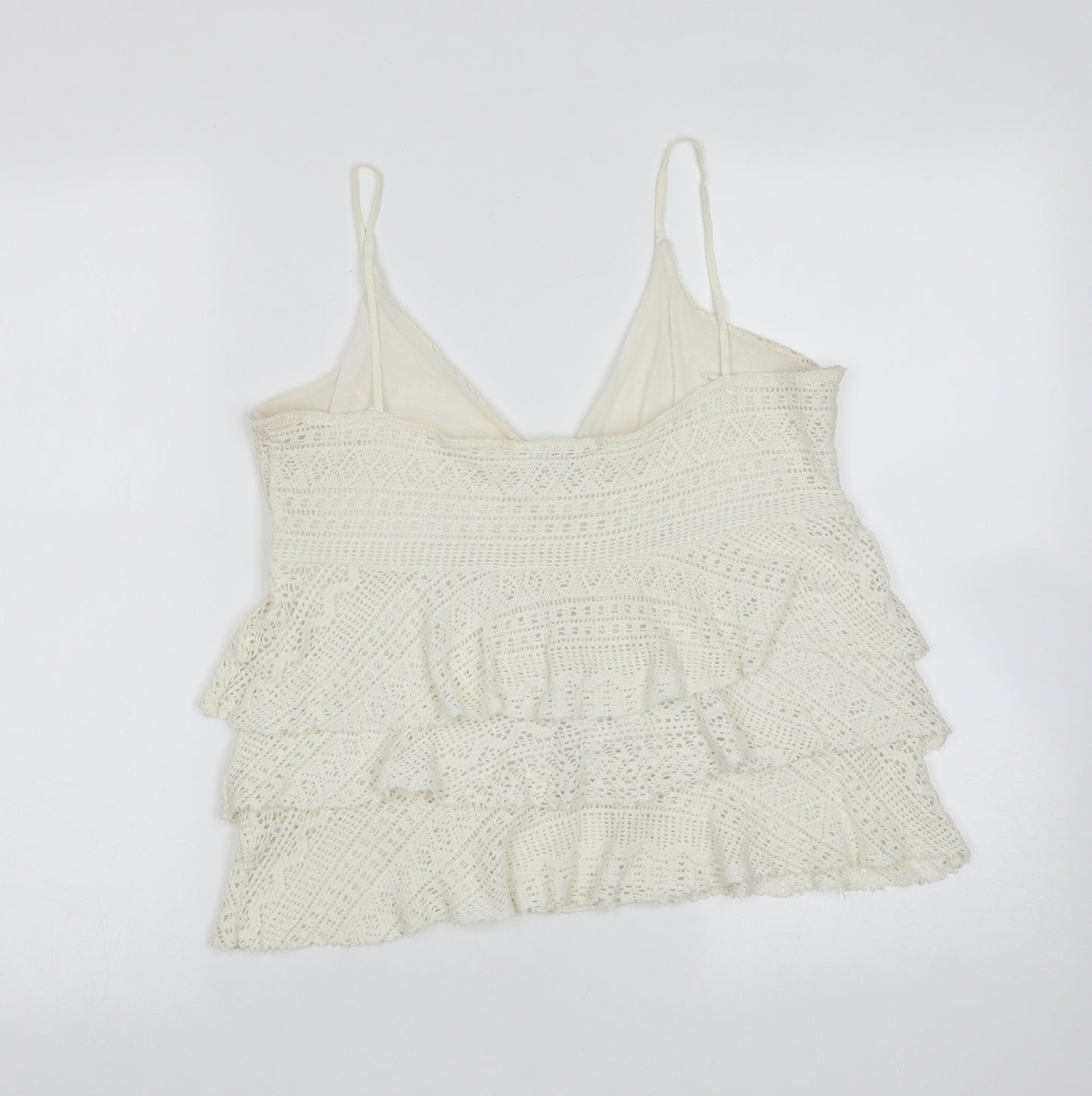 Cortefiel Womens Ivory  Cotton Blend Camisole Blouse Size S V-Neck - crochet