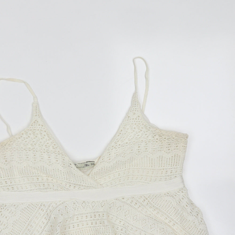 Cortefiel Womens Ivory  Cotton Blend Camisole Blouse Size S V-Neck - crochet