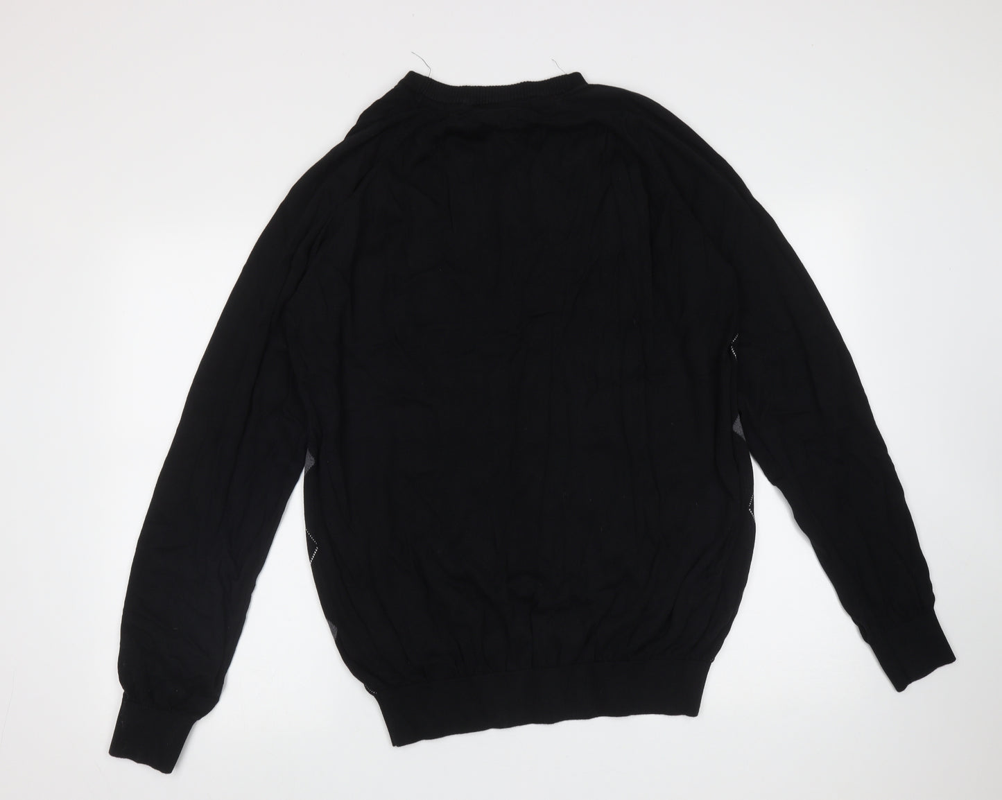 Dunlop Mens Black V-Neck Argyle/Diamond Cotton Pullover Jumper Size 2XL