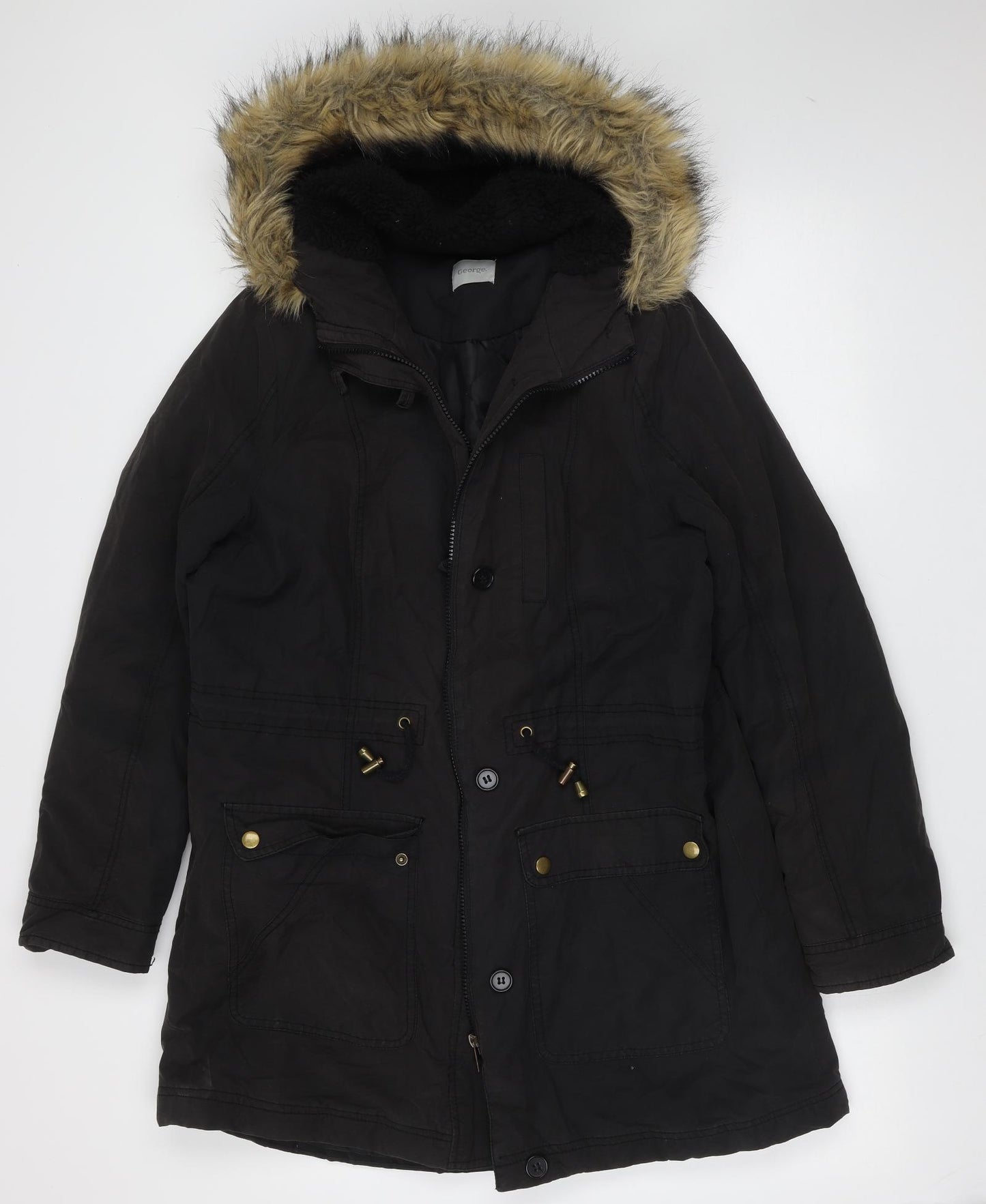 George Womens Black   Parka Jacket Size 14  Zip
