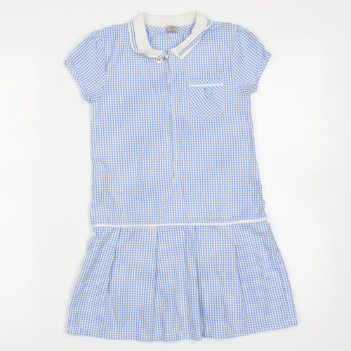 TU Girls Blue Check Cotton Shift  Size 6 Years  Collared Zip - school