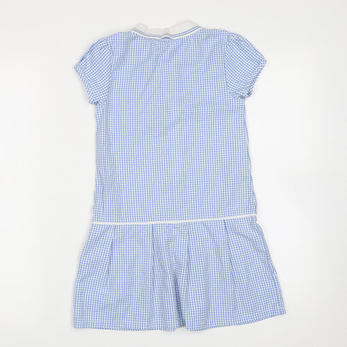 TU Girls Blue Check Cotton Shift  Size 6 Years  Collared Zip - school