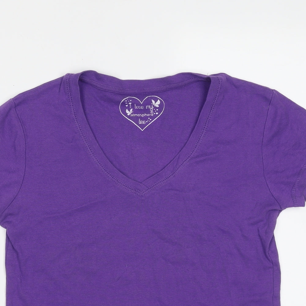 Primark Womens Purple  Cotton Basic T-Shirt Size 12 V-Neck