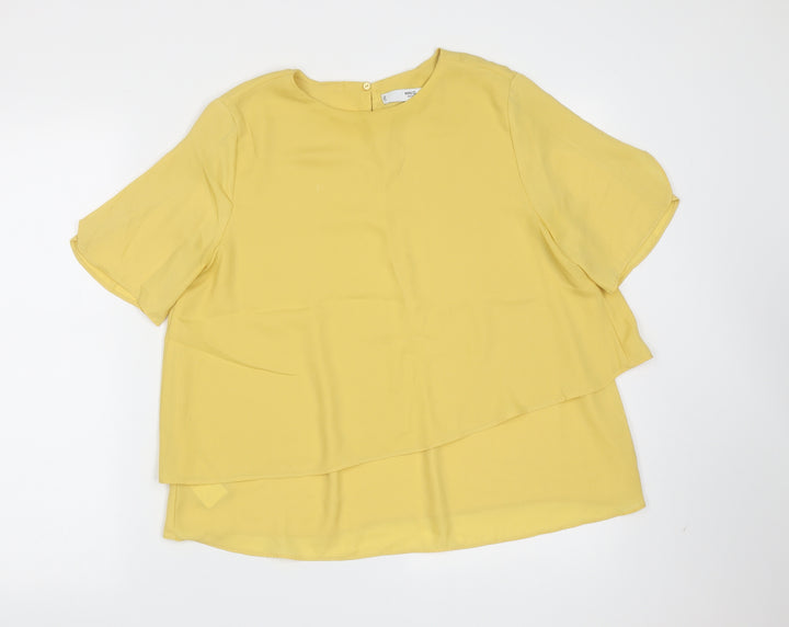 MNG Womens Yellow  Polyester Basic Blouse Size M Round Neck