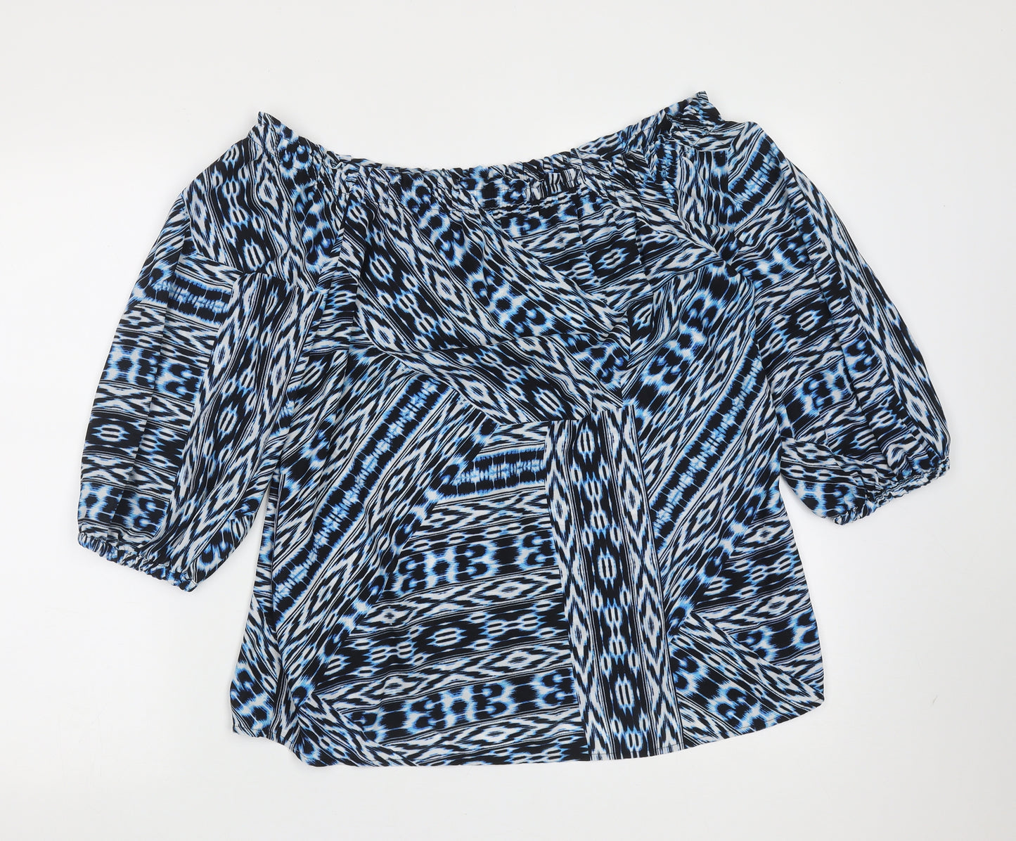 F&F Womens Blue Geometric Polyester Basic Blouse Size 12 Round Neck