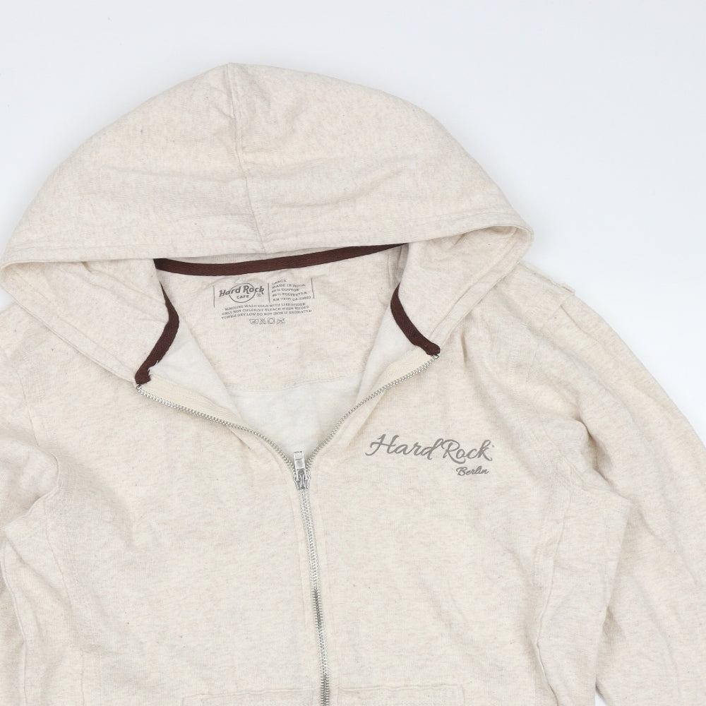 Hard Rock Cafe Womens Beige  Cotton Full Zip Hoodie Size L  Zip - hard rock berlin