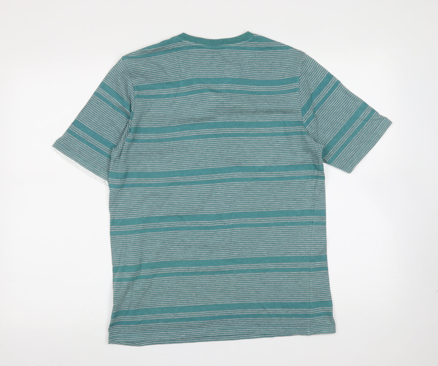 Atlantic Bay Mens Green Striped Cotton  T-Shirt Size S Round Neck