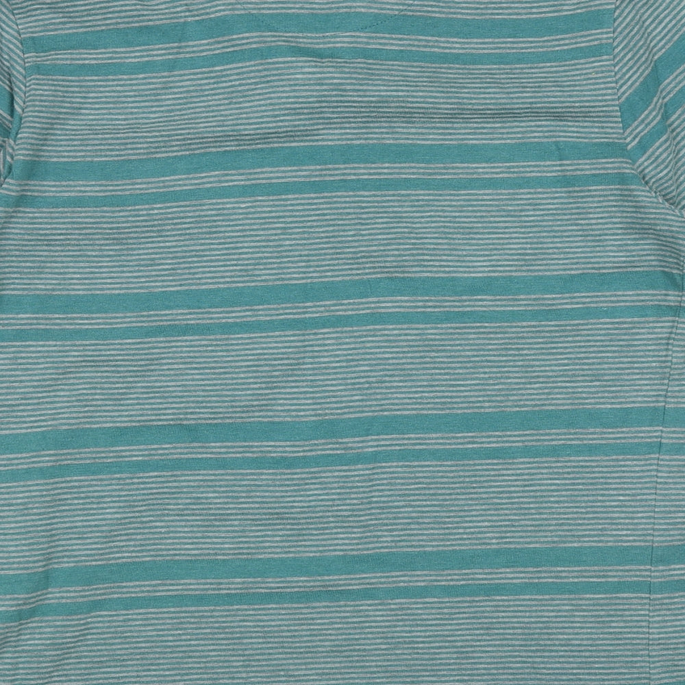 Atlantic Bay Mens Green Striped Cotton  T-Shirt Size S Round Neck