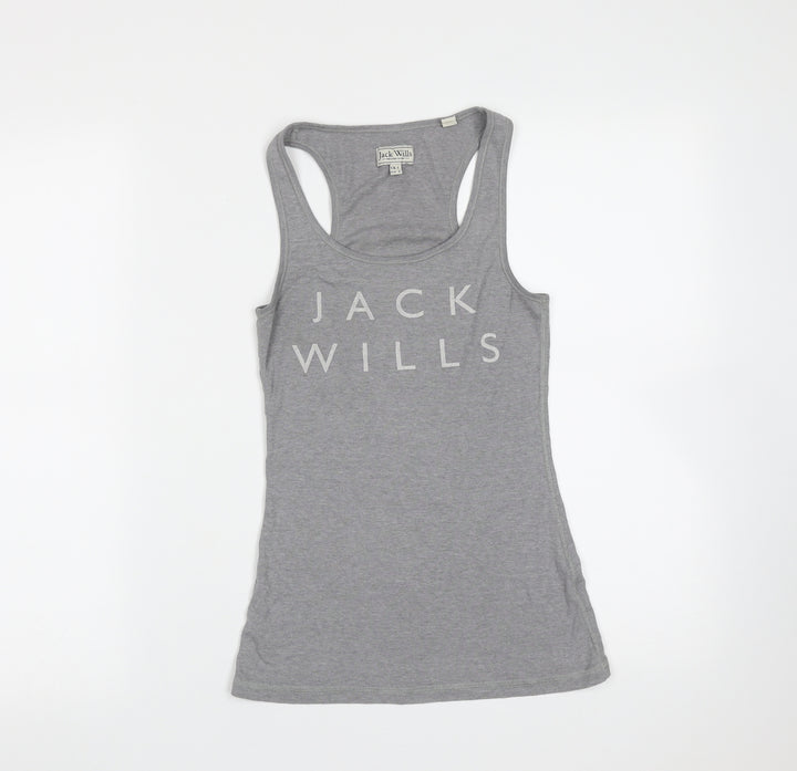 Jack Wills Womens Grey  Cotton Basic Tank Size 6 Round Neck