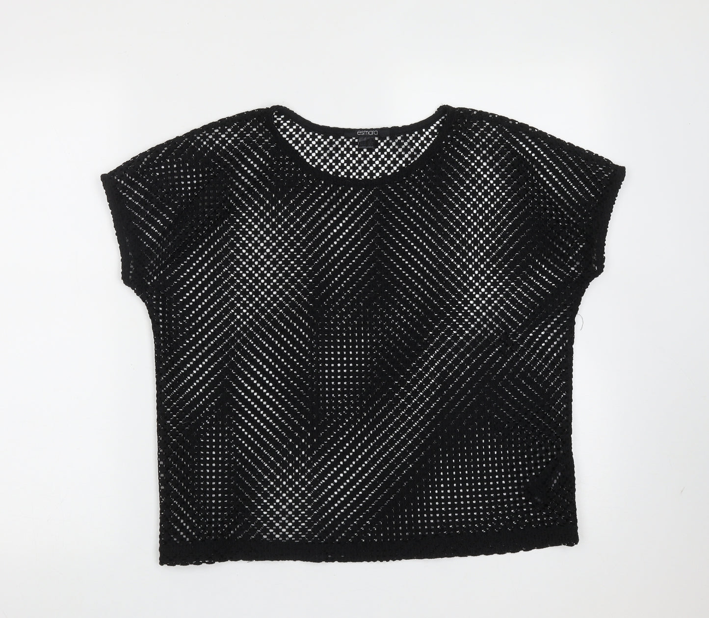 ESMARA Womens Black Round Neck Geometric Polyester Pullover Jumper Size S