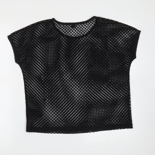ESMARA Womens Black Round Neck Geometric Polyester Pullover Jumper Size S