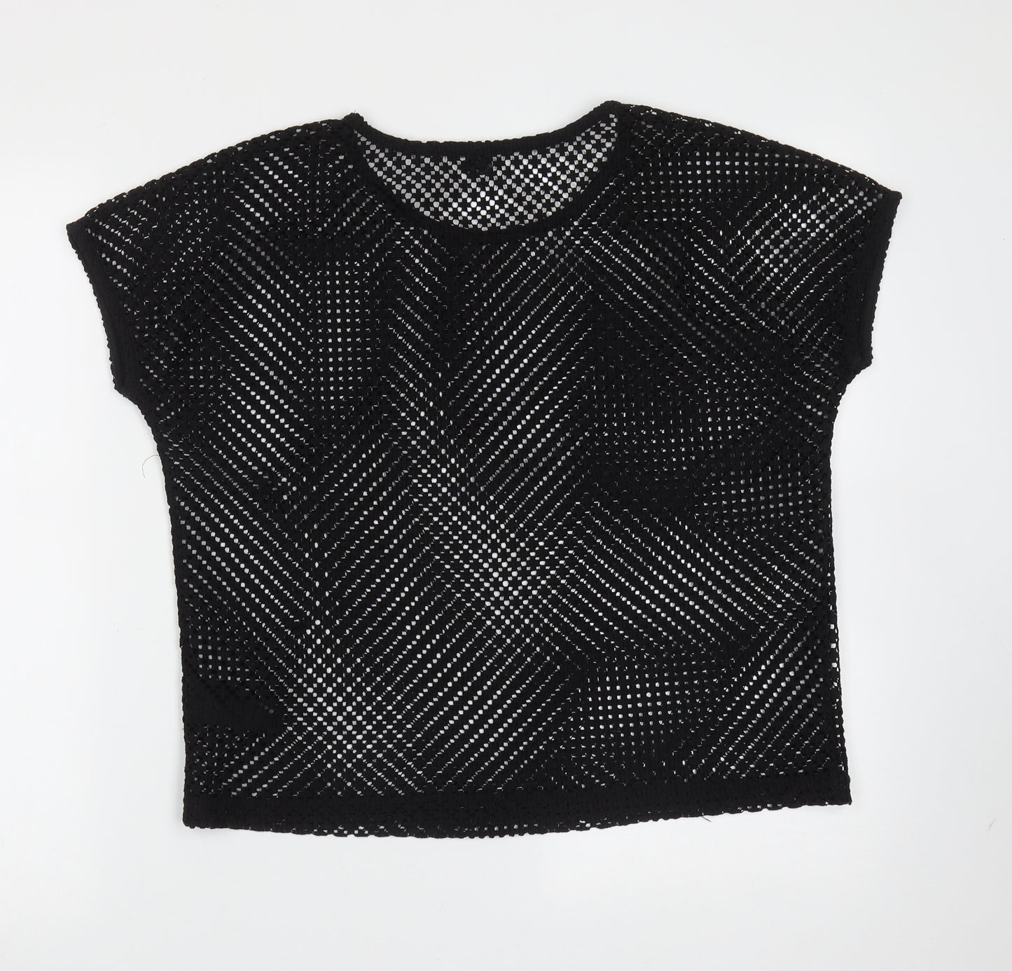 ESMARA Womens Black Round Neck Geometric Polyester Pullover Jumper Size S