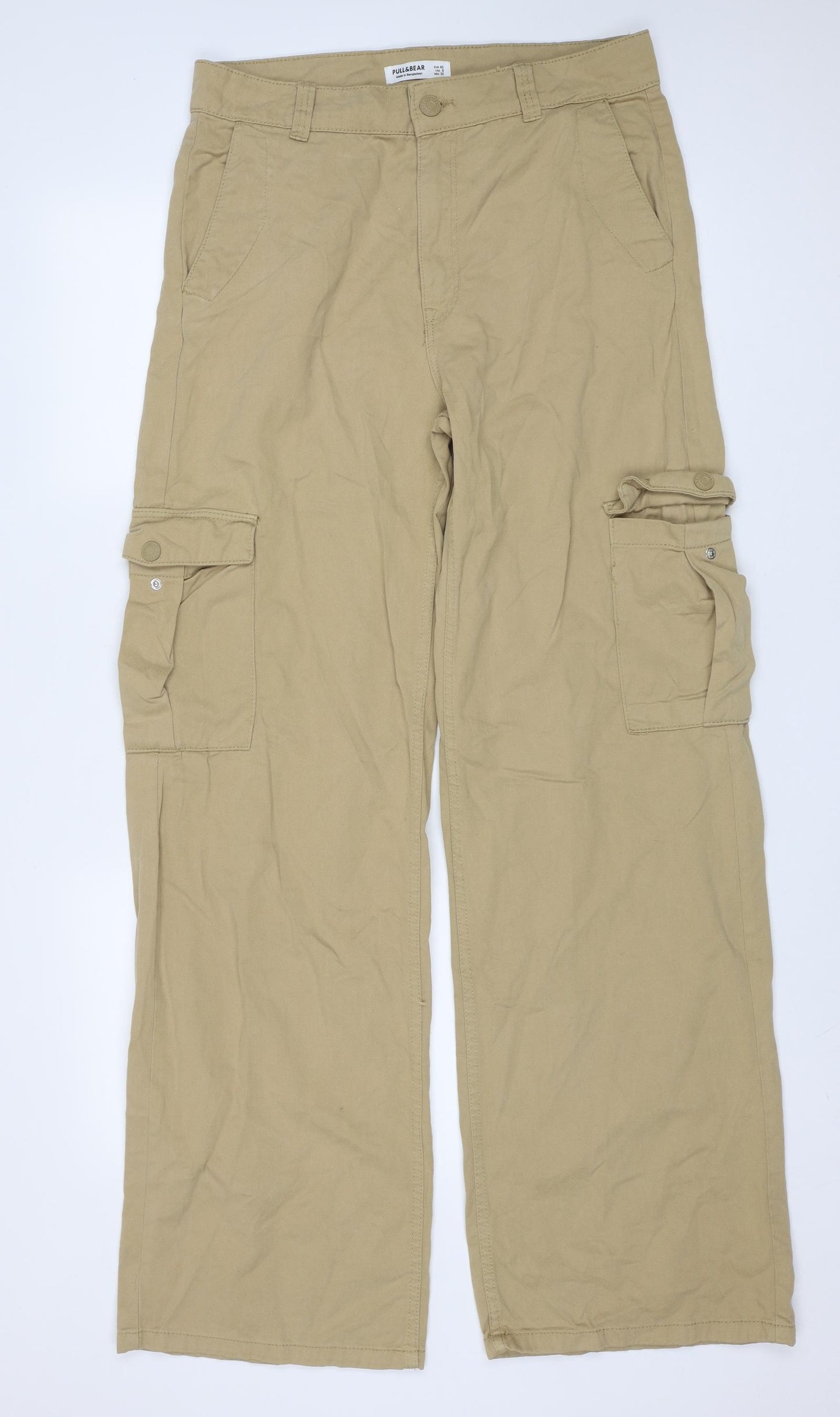 Pull&Bear Womens Beige  Cotton Cargo Trousers Size 12 L33 in Regular Zip
