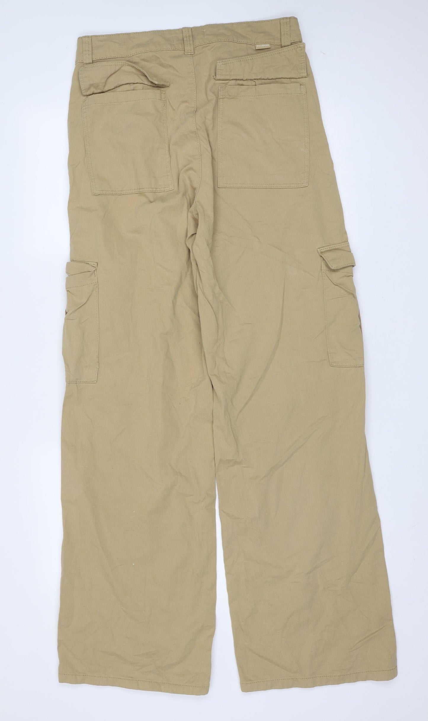 Pull&Bear Womens Beige  Cotton Cargo Trousers Size 12 L33 in Regular Zip