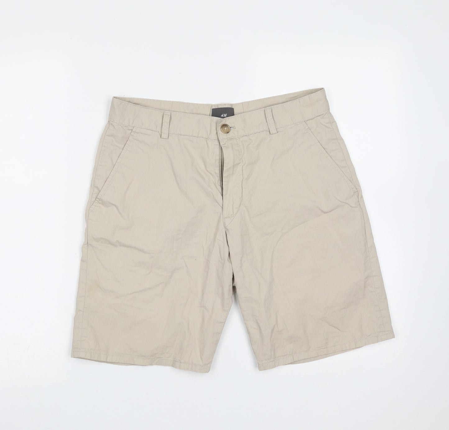 H&M Mens Beige  Cotton Chino Shorts Size 29 in L9 in Regular Zip