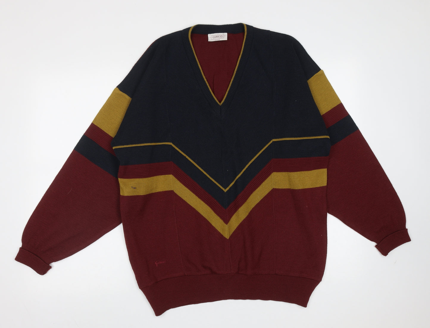 Gabicci Mens Multicoloured V-Neck Geometric Acrylic Pullover Jumper Size XL