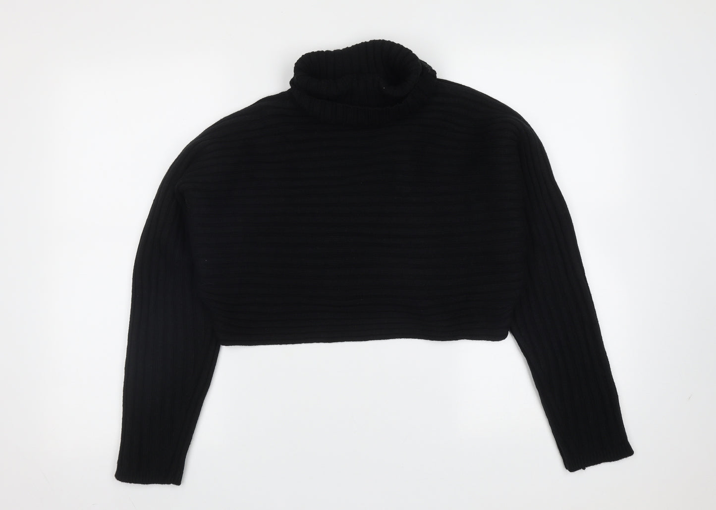 New Look Womens Black Roll Neck Striped Acrylic Pullover Jumper Size M   - cropped